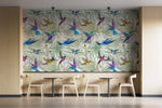 Tapet personalizat watercolor cu pasari exotice colorate color birds