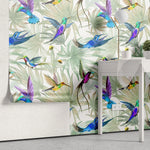 Tapet personalizat watercolor cu pasari exotice colorate color birds