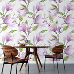 Tapet personalizat watercolor cu flori de magnolie mov purple magnolia