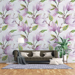 Tapet personalizat watercolor cu flori de magnolie mov purple magnolia
