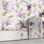 Tapet personalizat watercolor cu flori de magnolie mov purple magnolia