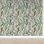 Tapet personalizat watercolor cu frunze de salcie colorata watercolor weeping willow