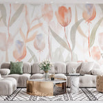 Tapet personalizat watercolor cu lalele rosii pe fundal alb red tulips