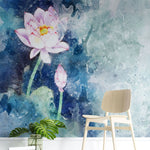 Tapet personalizat watercolor cu floare de lotus in apa pink lotus