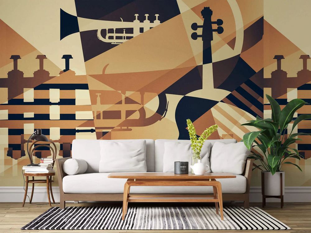 Tapet personalizat abstract cu instrumente muzicale abstract instruments