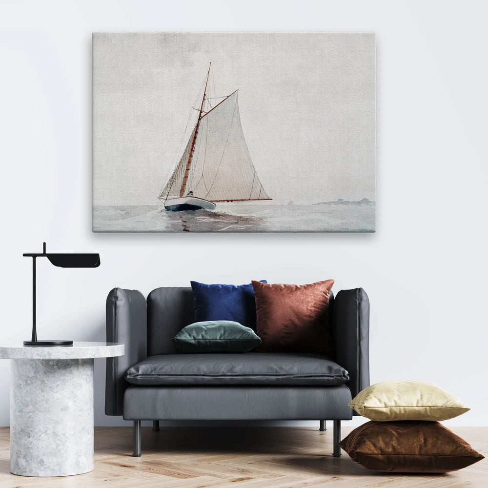 Tablou canvas care ilustreaza un navigator pe un velier mare cu panze albe in largul marii smell the sea