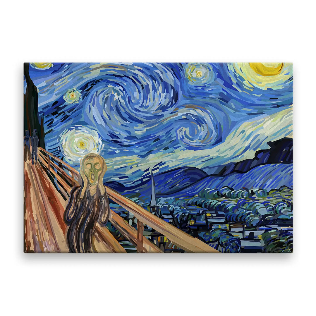 Tablou canvas ce reproduce tipatul in mijlocul unei noptii instelate scream on a starry night