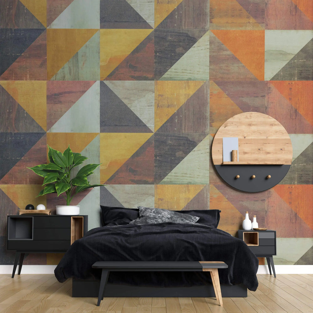 Tapet personalizat abstract cu forme geometrice in nuante calde complementare complementary geometrics