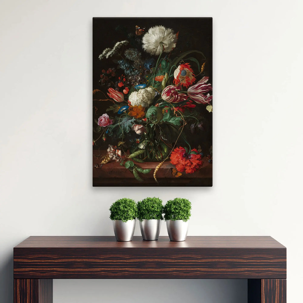  Tablou canvas ce ilustreaza o vaza cu flori salbatice si nemuritoare a floral composition