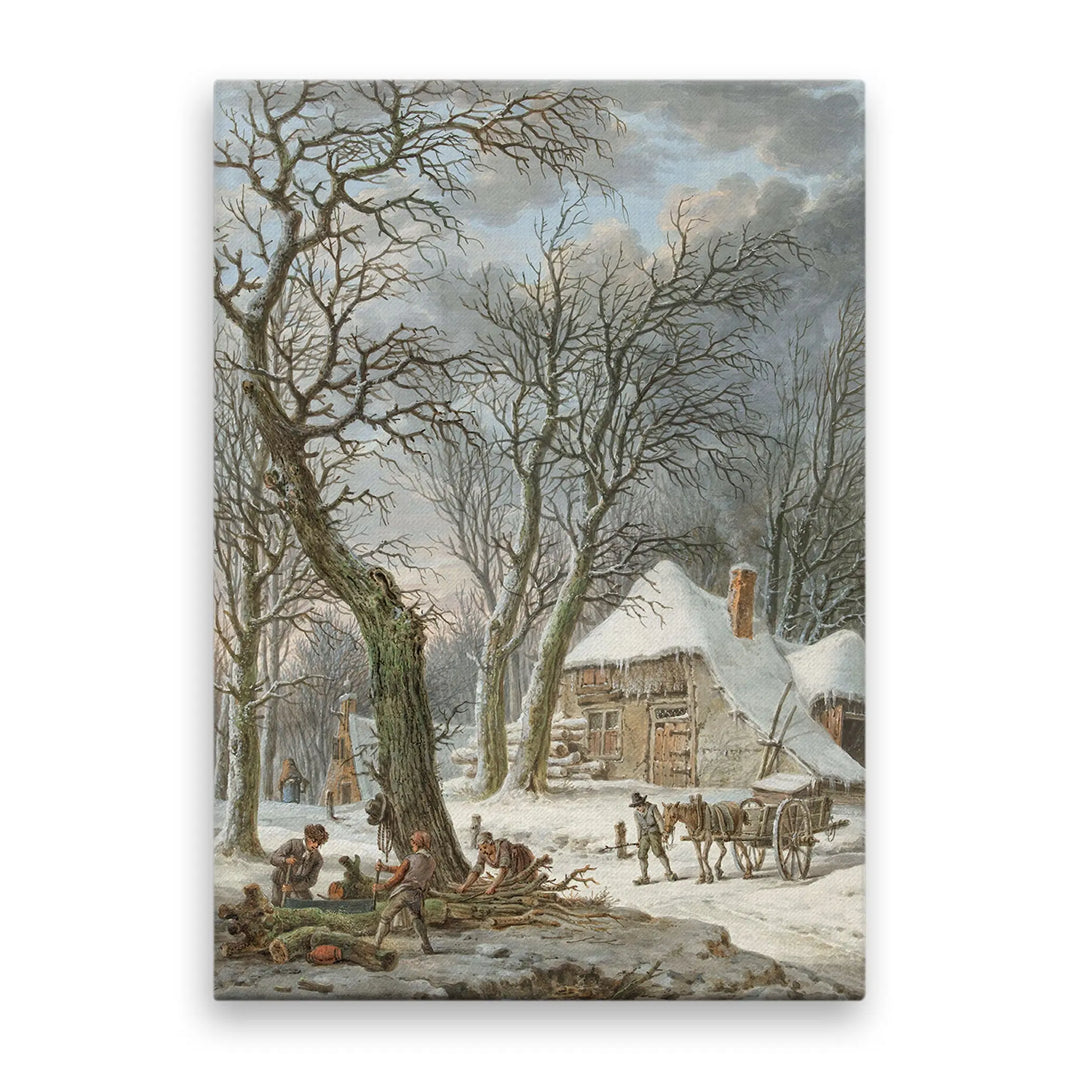 Tablou canvas ce prezinta o casa in mijlocul naturii un peisaj de iarna cu zapada alba si stralucitoare frozen landscape