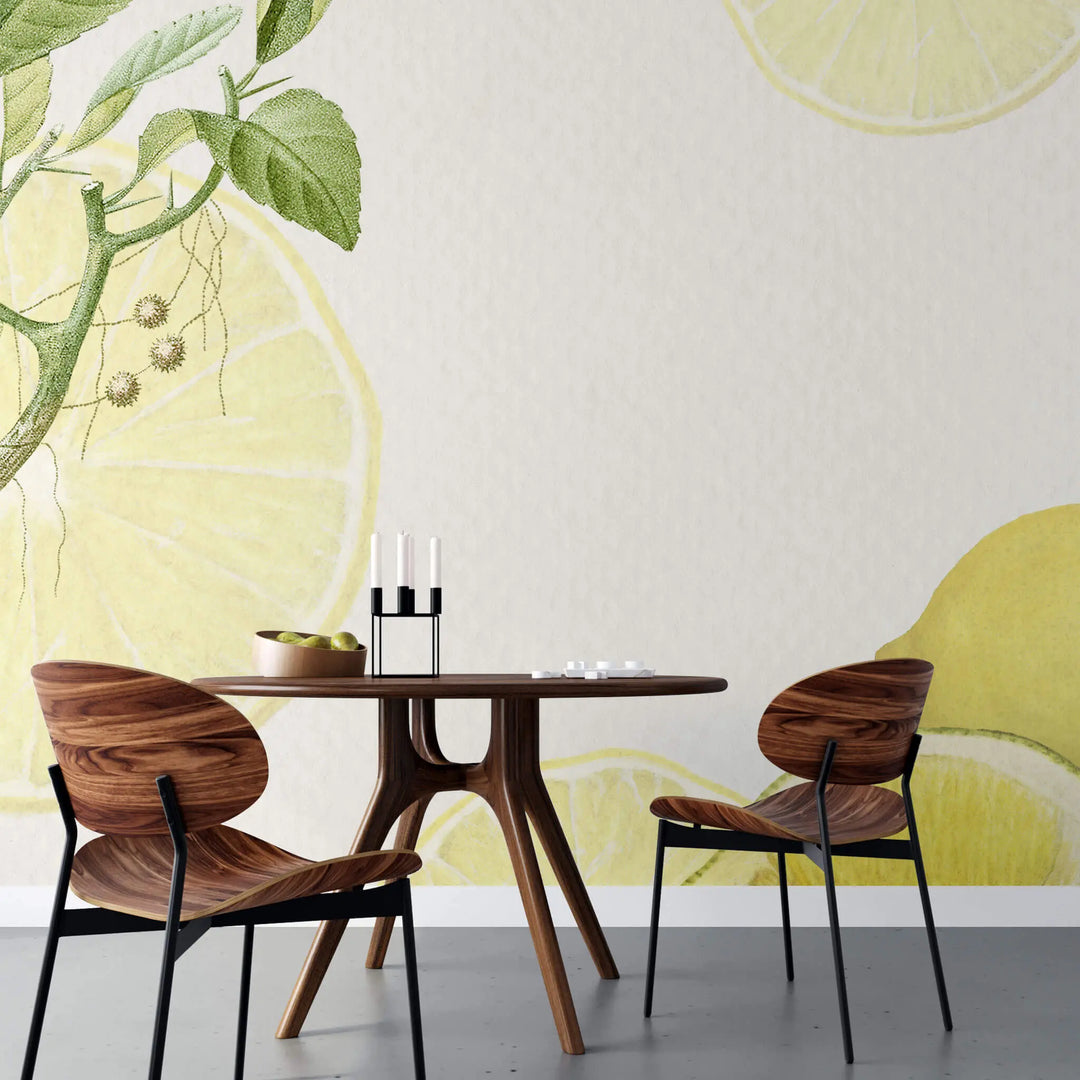 Tapet personalizat abstract cu citrice lamai si lime pe un fundal alb lemon tree
