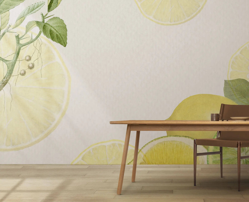 Tapet personalizat abstract cu citrice lamai si lime pe un fundal alb lemon tree
