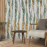 Tapet personalizat abstract cu spic de grau in nuante de verde si portocaliu wheat spikes