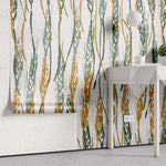 Tapet personalizat abstract cu spic de grau in nuante de verde si portocaliu wheat spikes