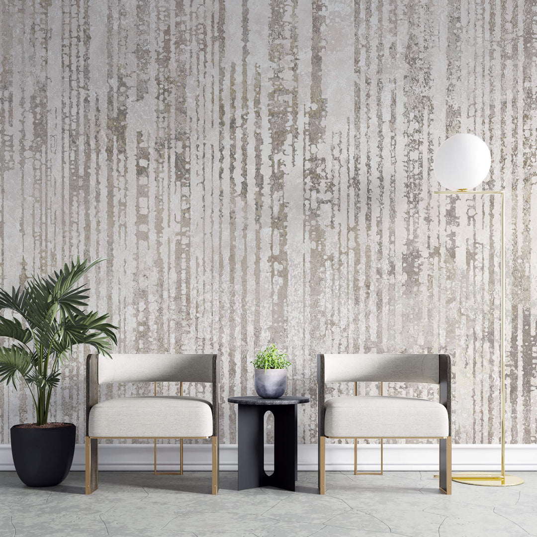 Tapet personalizat abstract cu insertii texturate de granit pe un perete alb granit stripes