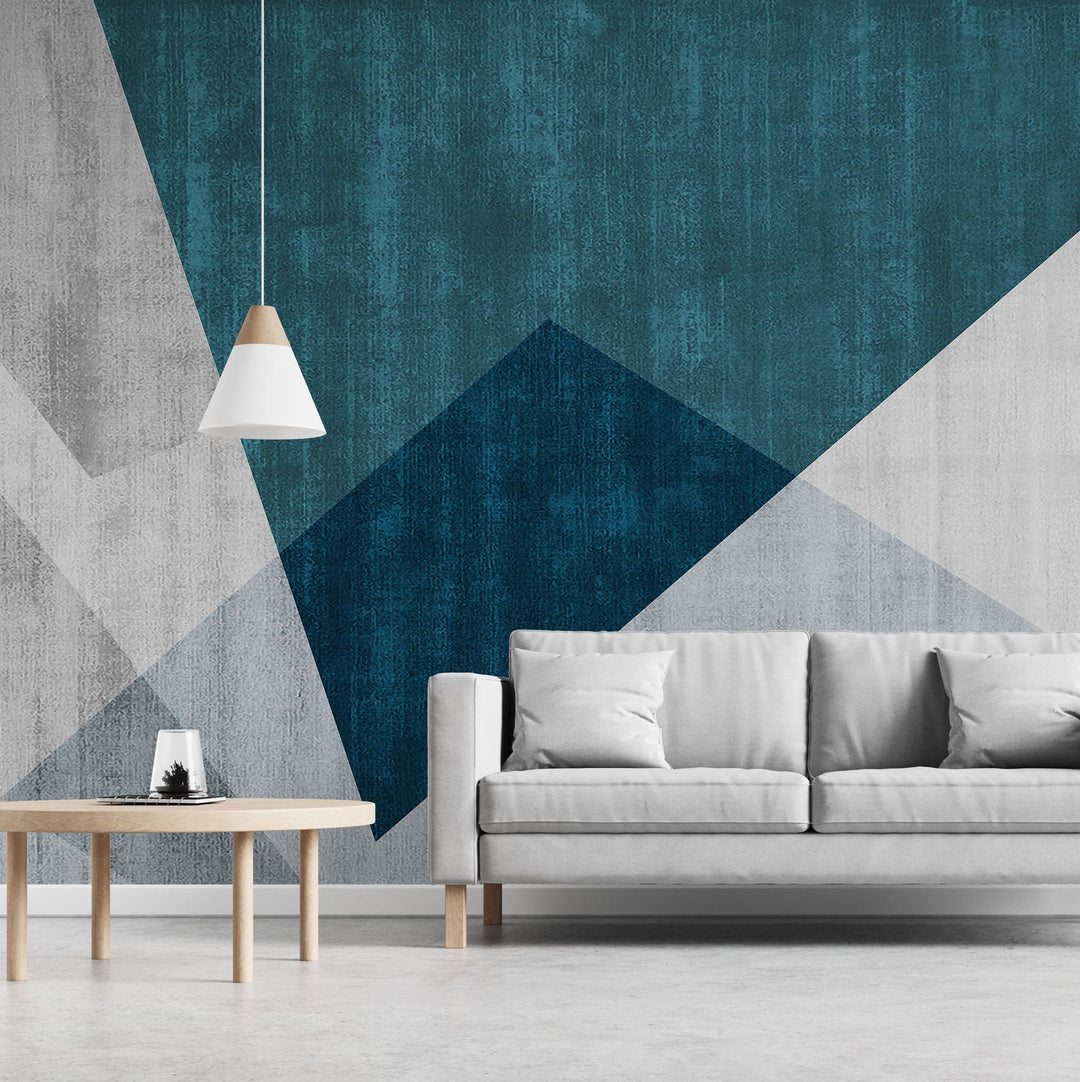 Tapet personalizat abstract cu forme geometrice care se suprapun in nuante de albastru blue overlay