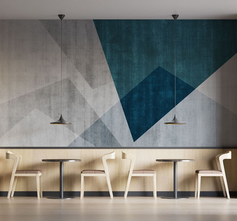 Tapet personalizat abstract cu forme geometrice care se suprapun in nuante de albastru blue overlay