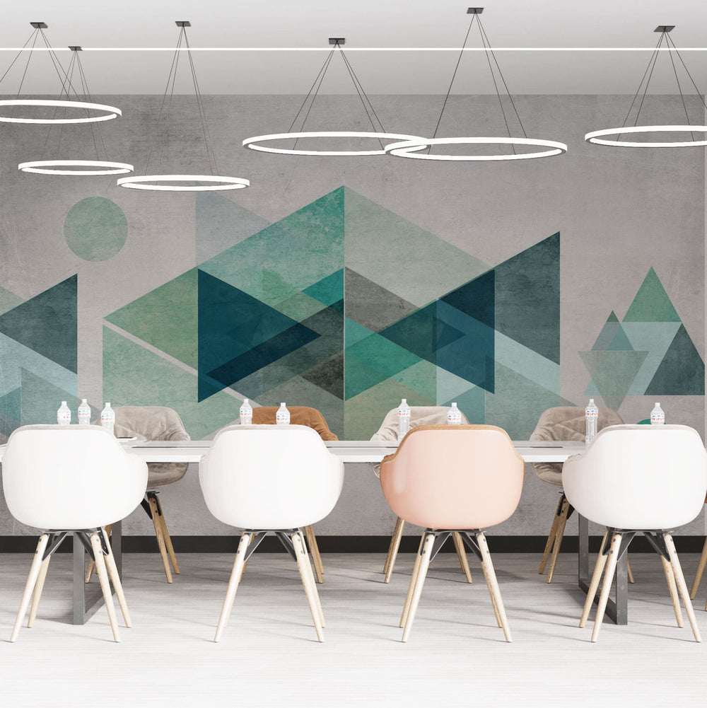 Tapet personalizat abstract cu forme triunghiulare in nuante turcoaz turqoise opacity