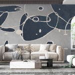 Tapet personalizat abstract cu forme si linii abstracte in nuante de albastru si gri doodle