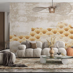 Tapet personalizat abstract cu evantaie abstracte aurii golden fans