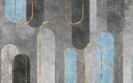 Tapet personalizat abstract cu forme moderne rotunde si insertii aurii abstract glitter