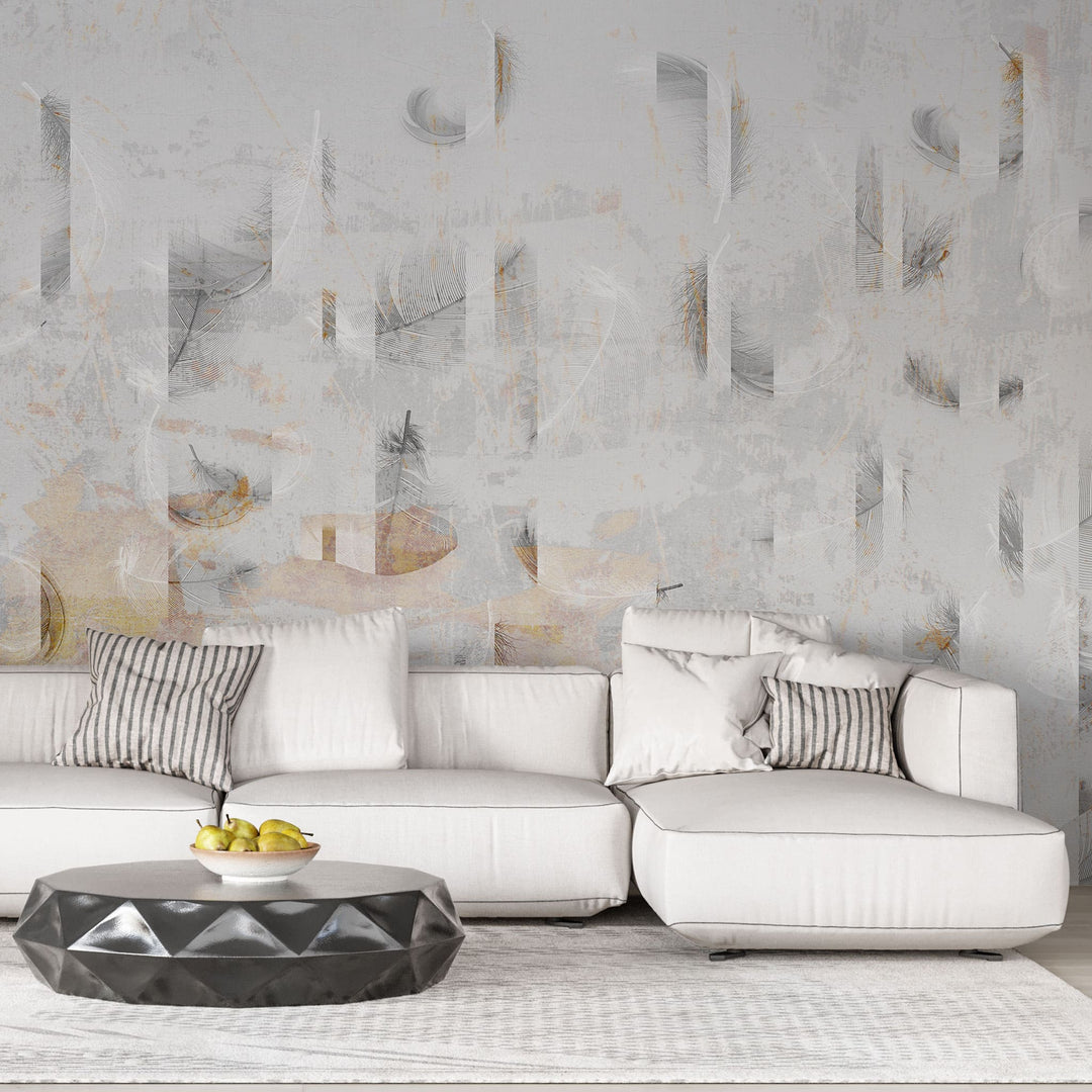 Tapet personalizat abstract cu model abstract de pene albe abstract feathers