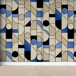 Tapet personalizat art deco cu frome geometrice in stil bauhaus blue bauhaus