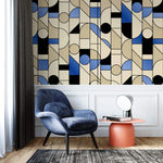 Tapet personalizat art deco cu frome geometrice in stil bauhaus blue bauhaus