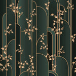 Tapet personalizat art deco cu insertii aurii pe un fundal verde inchis manami