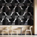 Tapet personalizat art deco de inspiratie bauhaus cu cercuri geometrice in alb negru monochrome art deco