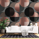 Tapet personalizat art deco de inspiratie bauhaus cu cercuri geometrice in nuante rose gold si negru rose gold bauhaus