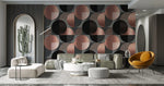 Tapet personalizat art deco de inspiratie bauhaus cu cercuri geometrice in nuante rose gold si negru rose gold bauhaus