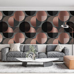 Tapet personalizat art deco de inspiratie bauhaus cu cercuri geometrice in nuante rose gold si negru rose gold bauhaus
