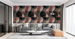 Tapet personalizat art deco de inspiratie bauhaus cu cercuri geometrice in nuante rose gold si negru rose gold bauhaus