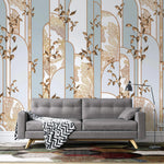Tapet personalizat art deco cu elemente florale in nuante de bronz si verde menta bronze&mint art deco