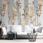 Tapet personalizat art deco cu elemente florale in nuante de bronz si verde menta bronze&mint art deco