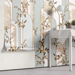 Tapet personalizat art deco cu elemente florale in nuante de bronz si verde menta bronze&mint art deco