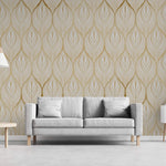 Tapet personalizat art deco in nuante aurii cu model floral golden leaf blossom