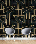 Tapet personalizat art deco cu forme geometrice aurii intr un fundal verde alpin gold pine