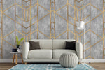 Tapet personalizat art deco cu forme geometrice aurii pe un fundal cimentat golden concrete
