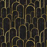 Tapet personalizat art deco cu arcade aurii pe fundal negru texturat in stil art deco golden black arches