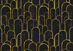 Tapet personalizat art deco cu arcade aurii pe fundal negru texturat in stil art deco golden black arches