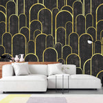 Tapet personalizat art deco cu arcade aurii pe fundal negru texturat in stil art deco golden black arches