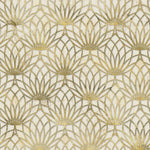 Tapet personalizat art deco cu floare de lotus aurie pe un fundal alb de perete texturat white lotus