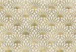Tapet personalizat art deco cu floare de lotus aurie pe un fundal alb de perete texturat white lotus