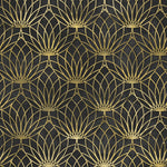 Tapet personalizat art deco cu floare de lotus aurie pe un fundal negru de perete texturat black lotus