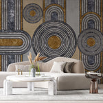 Tapet personalizat art deco cu figuri de inspiratie art deco cu textura de antracit si bronz anthracite