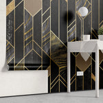 Tapet personalizat art deco de inspiratie art deco in nuante de negru obsidian si detalii aurii obsidian gold