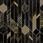Tapet personalizat art deco de inspiratie art deco in nuante de negru obsidian si detalii aurii obsidian gold