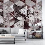 Tapet personalizat eclectic cu motive florale sculpturi si text italian eclectic sculptures